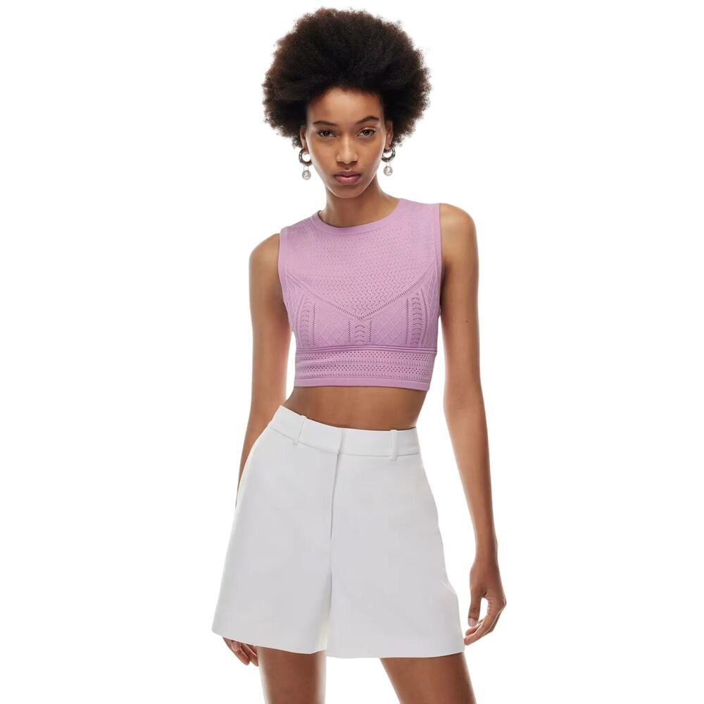 Aritzia Babaton Women's Pink Pointelle Sleeveless Crop Top Size S
